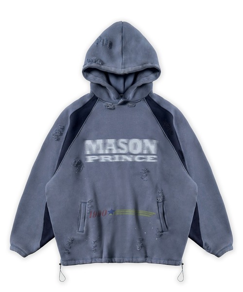MASONPRINCE（メイソンプリンス）の「オーバーサイズ ダメージ加工 コントラストカラー パーカー WY6358【MASONPRINCE】（パーカー・メンズ・ブルー/ダークグレー・S/L/M）」の6枚目の写真