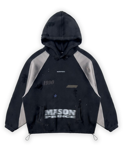 MASONPRINCE（メイソンプリンス）の「オーバーサイズ ダメージ加工 コントラストカラー パーカー WY6358【MASONPRINCE】（パーカー・メンズ・ブルー/ダークグレー・S/L/M）」の10枚目の写真