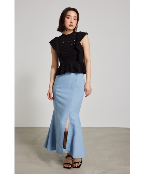 セール】フリルクロシェニットトップス 夏服 サマーニット