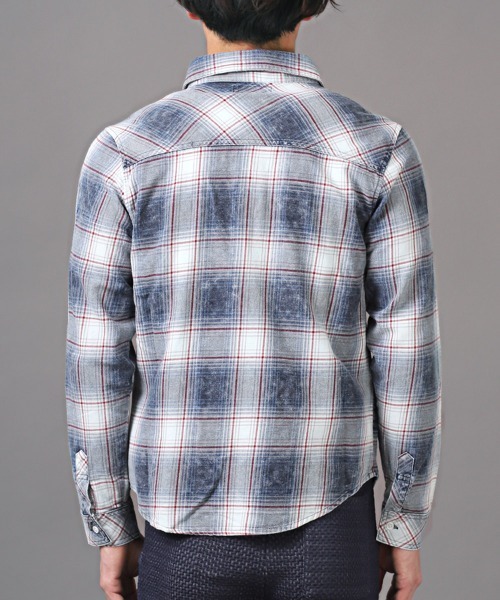 LUXSTYLE（ラグスタイル）の「インディゴチェック長袖シャツ（シャツ/ブラウス・メンズ・レッド/インディゴブルー・M/XL/L）」の3枚目の写真