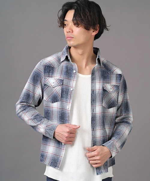LUXSTYLE（ラグスタイル）の「インディゴチェック長袖シャツ（シャツ/ブラウス・メンズ・レッド/インディゴブルー・M/XL/L）」の16枚目の写真