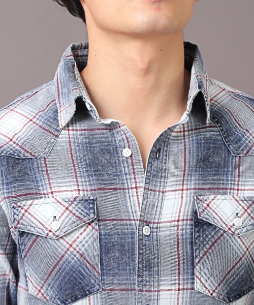 LUXSTYLE（ラグスタイル）の「インディゴチェック長袖シャツ（シャツ/ブラウス・メンズ・レッド/インディゴブルー・M/XL/L）」の20枚目の写真