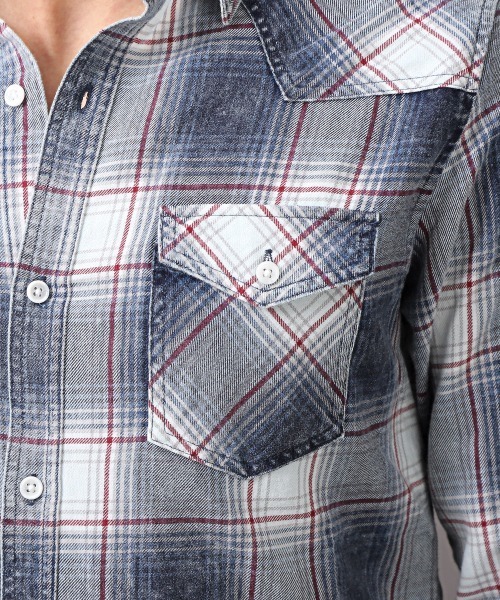 LUXSTYLE（ラグスタイル）の「インディゴチェック長袖シャツ（シャツ/ブラウス・メンズ・レッド/インディゴブルー・M/XL/L）」の21枚目の写真