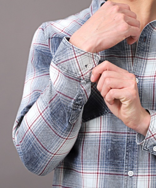 LUXSTYLE（ラグスタイル）の「インディゴチェック長袖シャツ（シャツ/ブラウス・メンズ・レッド/インディゴブルー・M/XL/L）」の10枚目の写真