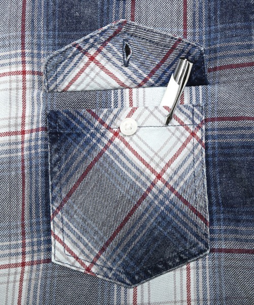 LUXSTYLE（ラグスタイル）の「インディゴチェック長袖シャツ（シャツ/ブラウス・メンズ・レッド/インディゴブルー・M/XL/L）」の12枚目の写真