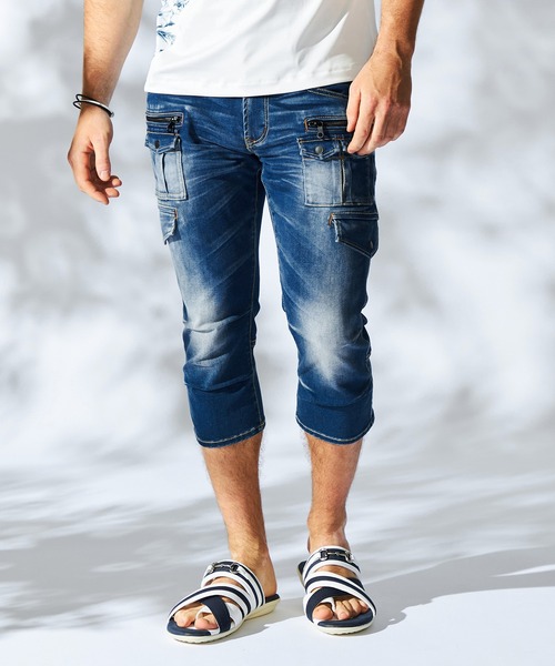 HIDEAWAYS NICOLE（ハイダウェイニコル）の「クロップドデニムカーゴパンツ（カーゴパンツ・メンズ・インディゴブルー/オフホワイト/ブルー・SMALL/MEDIUM/LARGE/X-LARGE）」の3枚目の写真