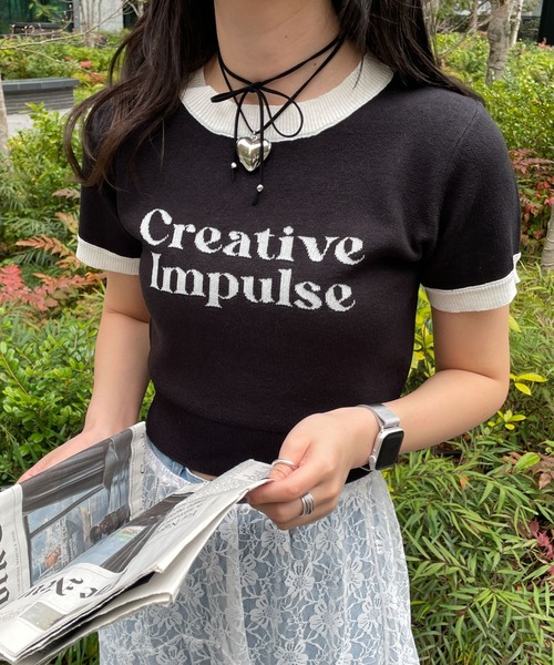 WEGO(ウィゴー)の「WEGO/デザインロゴニット(ニット/セーター・レディース・ブラック/ホワイト・FREE)」の1枚目の写真