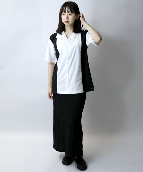 Starting Over(スターティングオーバー)の「bicolor stitching open collar shirt/バイカラー ステッチ 半袖 オープンカラーシャツ(シャツ/ブラウス・メンズ・ホワイト/ブラック/カーキ・M/L/XL)」の18枚目の写真