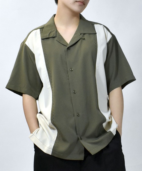 Starting Over(スターティングオーバー)の「bicolor stitching open collar shirt/バイカラー ステッチ 半袖 オープンカラーシャツ(シャツ/ブラウス・メンズ・ホワイト/ブラック/カーキ・M/L/XL)」の22枚目の写真