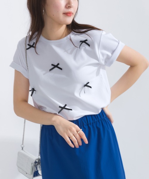 PICCIN(ピッチン)の「グログランリボンTシャツ(Tシャツ/カットソー・レディース・ベージュ/ブラック/オフホワイト・M)」の3枚目の写真