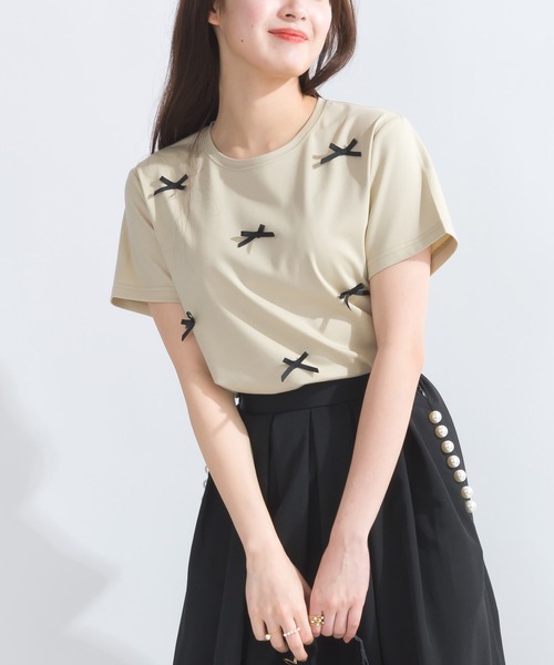 PICCIN(ピッチン)の「グログランリボンTシャツ(Tシャツ/カットソー・レディース・ベージュ/ブラック/オフホワイト・M)」の18枚目の写真
