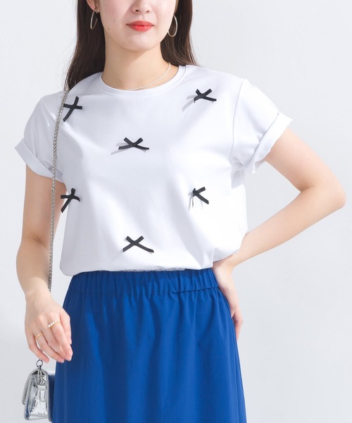 PICCIN(ピッチン)の「グログランリボンTシャツ(Tシャツ/カットソー・レディース・ベージュ/ブラック/オフホワイト・M)」の7枚目の写真