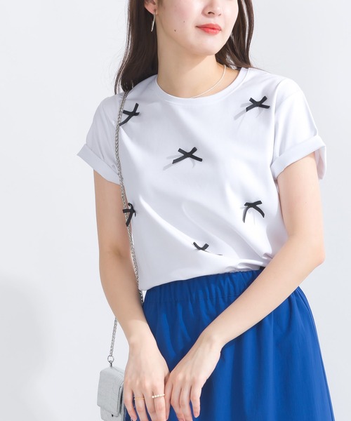 PICCIN(ピッチン)の「グログランリボンTシャツ(Tシャツ/カットソー・レディース・ベージュ/ブラック/オフホワイト・M)」の4枚目の写真
