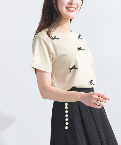 PICCIN(ピッチン)の「グログランリボンTシャツ(Tシャツ/カットソー・レディース・ベージュ/ブラック/オフホワイト・M)」の21枚目の写真