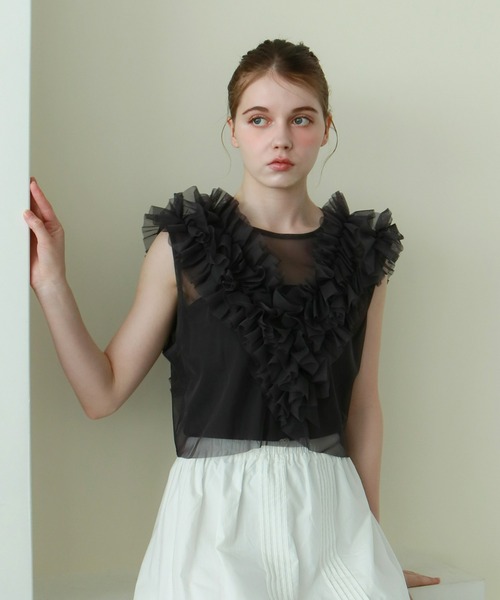 【極美品】チュールベスト　ビアズリー　ブラック　ベスト 3Dチュールフリルベスト | Aquila