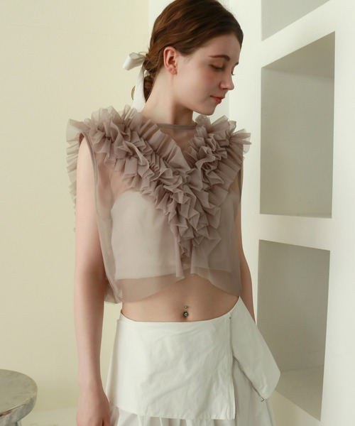ビュルデサボン Lacextulle フリルベスト bulle de savon（ビュルデサボン）の「Lace×tulle frill ベスト