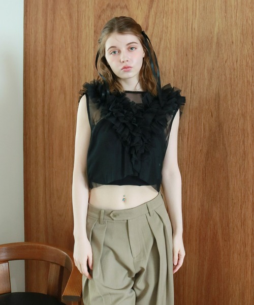 ビュルデサボン Lacextulle フリルベスト bulle de savon（ビュルデサボン）の「Lace×tulle frill ベスト