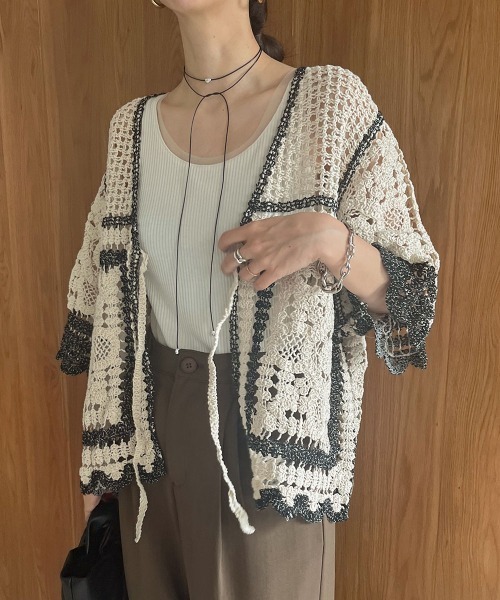 Bab（バブ）の「【大人気クロシェシリーズ】クロシェ半袖カーディガン（カーディガン/ボレロ・レディース・ホワイト系その他/A/B・FREE）」の4枚目の写真