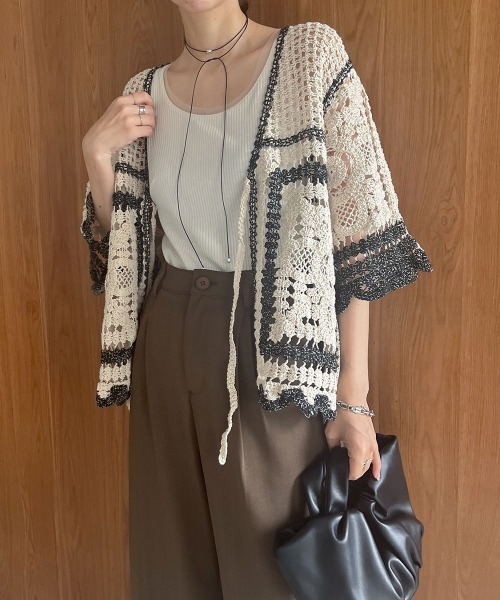 Bab（バブ）の「【大人気クロシェシリーズ】クロシェ半袖カーディガン（カーディガン/ボレロ・レディース・ホワイト系その他/A/B・FREE）」の6枚目の写真