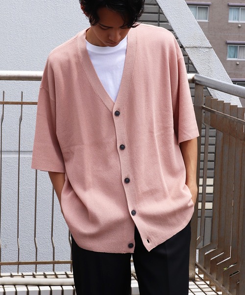 WESTSEA（ウエストシー）の「接触冷感 オーバーサイズ 5分袖 サマーニットVカーディガン スプラッシュ柄 チェック柄 無地（カーディガン/ボレロ・メンズ・ブルー/ピンク/グレー/ライトグレー/ブラック/ブルー系その他2/ブラック系その他/ベージュ系その他/ブルー系その他/グレー系その他/グレイッシュベージュ・M/L）」の11枚目の写真
