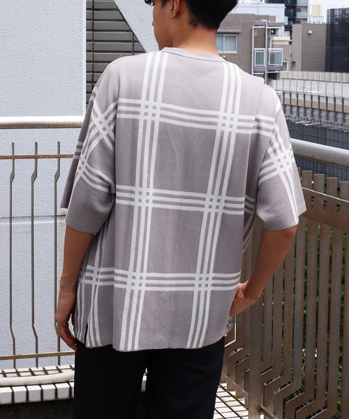 WESTSEA（ウエストシー）の「接触冷感 オーバーサイズ 5分袖 サマーニットVカーディガン スプラッシュ柄 チェック柄 無地（カーディガン/ボレロ・メンズ・ブルー/ピンク/グレー/ライトグレー/ブラック/ブルー系その他2/ブラック系その他/ベージュ系その他/ブルー系その他/グレー系その他/グレイッシュベージュ・M/L）」の18枚目の写真