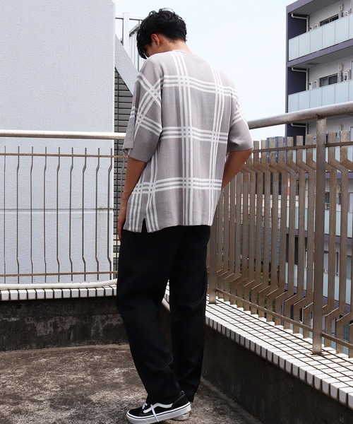 WESTSEA（ウエストシー）の「接触冷感 オーバーサイズ 5分袖 サマーニットVカーディガン スプラッシュ柄 チェック柄 無地（カーディガン/ボレロ・メンズ・ブルー/ピンク/グレー/ライトグレー/ブラック/ブルー系その他2/ブラック系その他/ベージュ系その他/ブルー系その他/グレー系その他/グレイッシュベージュ・M/L）」の20枚目の写真