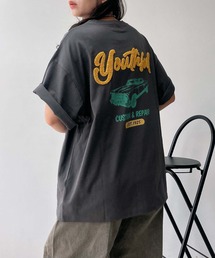 AS KNOW AS plus（アズノゥアズプラス）の「◎車バックプリント サガラ刺繍ロゴ ゆったりオーバーサイズ半袖Tシャツ（Tシャツ/カットソー・レディース）」