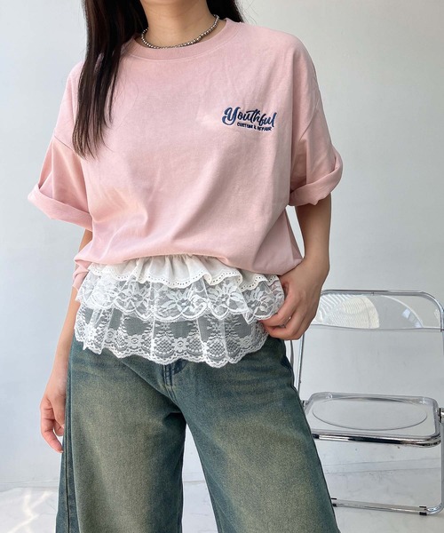 AS KNOW AS plus(アズノゥアズプラス)の「◎車バックプリント サガラ刺繍ロゴ ゆったりオーバーサイズ半袖Tシャツ(Tシャツ/カットソー・レディース・ピンク/キナリ/スミクロ/アイボリー系/ブラック系/ピンク系/ベージュ系1/ピンク系1/ブラック系1・FREE)」の9枚目の写真