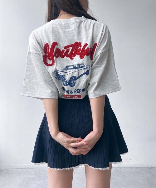 AS KNOW AS plus(アズノゥアズプラス)の「◎車バックプリント サガラ刺繍ロゴ ゆったりオーバーサイズ半袖Tシャツ(Tシャツ/カットソー・レディース・ピンク/キナリ/スミクロ/アイボリー系/ブラック系/ピンク系/ベージュ系1/ピンク系1/ブラック系1・FREE)」の13枚目の写真