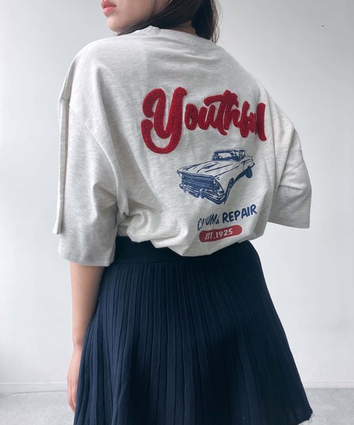 AS KNOW AS plus(アズノゥアズプラス)の「◎車バックプリント サガラ刺繍ロゴ ゆったりオーバーサイズ半袖Tシャツ(Tシャツ/カットソー・レディース・ピンク/キナリ/スミクロ/アイボリー系/ブラック系/ピンク系/ベージュ系1/ピンク系1/ブラック系1・FREE)」の14枚目の写真