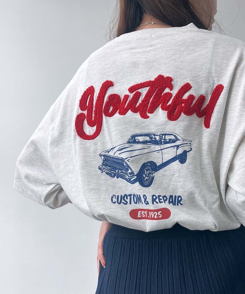 AS KNOW AS plus(アズノゥアズプラス)の「◎車バックプリント サガラ刺繍ロゴ ゆったりオーバーサイズ半袖Tシャツ(Tシャツ/カットソー・レディース・ピンク/キナリ/スミクロ/アイボリー系/ブラック系/ピンク系/ベージュ系1/ピンク系1/ブラック系1・FREE)」の15枚目の写真