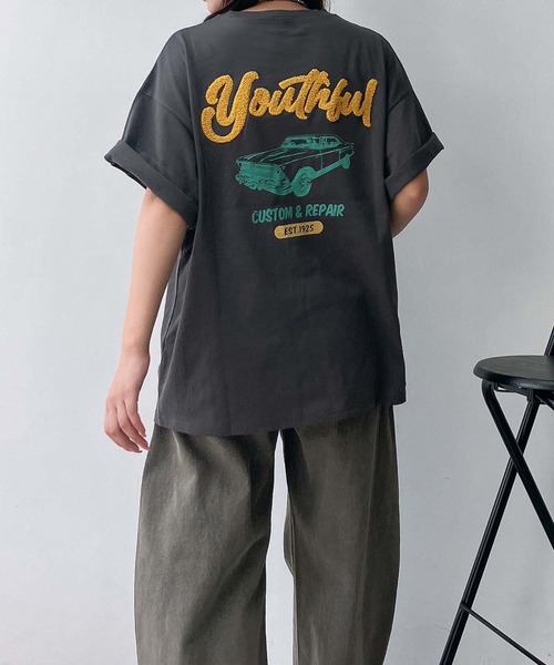 AS KNOW AS plus(アズノゥアズプラス)の「◎車バックプリント サガラ刺繍ロゴ ゆったりオーバーサイズ半袖Tシャツ(Tシャツ/カットソー・レディース・ピンク/キナリ/スミクロ/アイボリー系/ブラック系/ピンク系/ベージュ系1/ピンク系1/ブラック系1・FREE)」の22枚目の写真