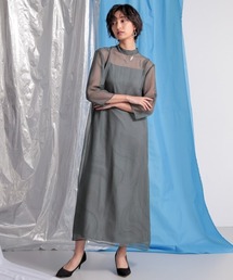 Callarus | 【結婚式・パーティー・オケージョンドレス】スタンドカラープリント重ねシフォンオーガンジーデザインワンピースドレス｜大きいサイズ有〔Callarus〕(ドレス)