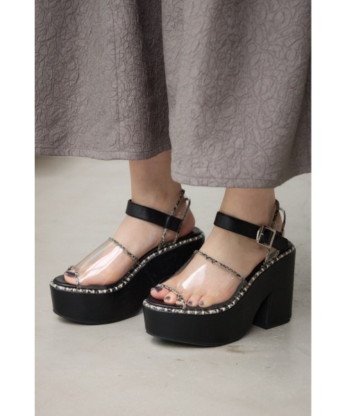 AZUL by moussy(アズールバイマウジー)の「リムステッチプラットフォームサンダル(サンダル・レディース・クリア/ブラック・MEDIUM/LL/LARGE/SMALL)」の12枚目の写真