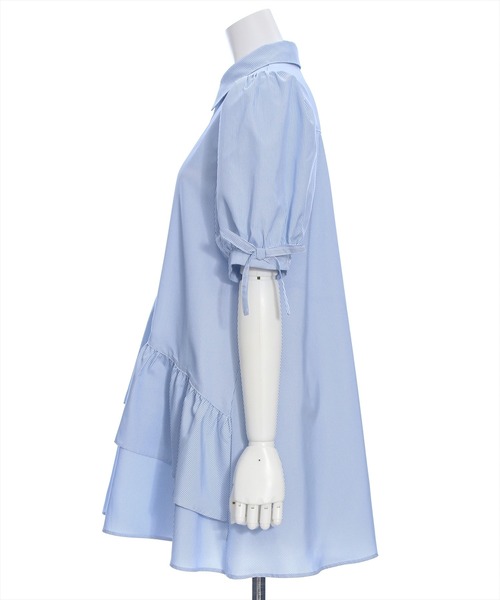 clear（クリア）の「裾アシメフリル袖リボン半袖シャツワンピース[バレエコア ガーリー ミニ丈 ショート丈]≪再入荷≫（ワンピース・レディース・ブルー/ピンク/オフホワイト/ブルー系その他/ブラック・F）」の13枚目の写真