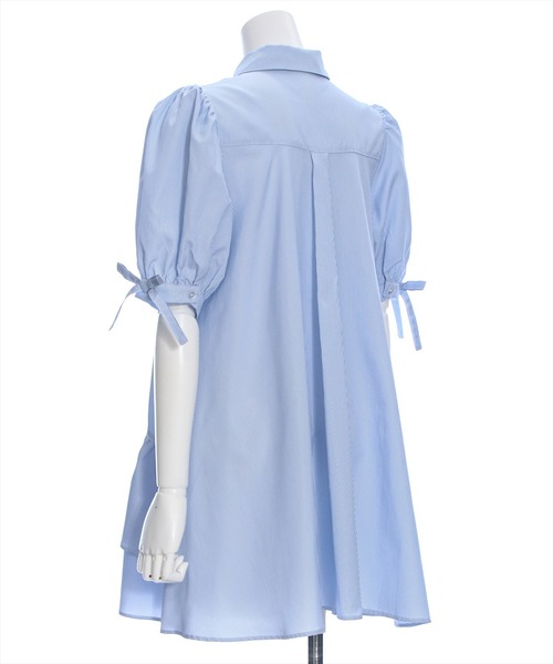 clear（クリア）の「裾アシメフリル袖リボン半袖シャツワンピース[バレエコア ガーリー ミニ丈 ショート丈]≪再入荷≫（ワンピース・レディース・ブルー/ピンク/オフホワイト/ブルー系その他/ブラック・F）」の12枚目の写真