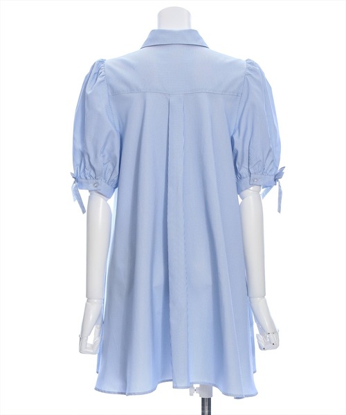 clear（クリア）の「裾アシメフリル袖リボン半袖シャツワンピース[バレエコア ガーリー ミニ丈 ショート丈]≪再入荷≫（ワンピース・レディース・ブルー/ピンク/オフホワイト/ブルー系その他/ブラック・F）」の11枚目の写真