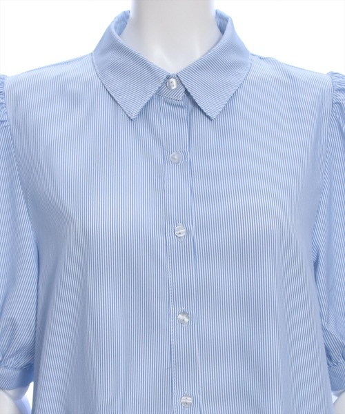 clear（クリア）の「裾アシメフリル袖リボン半袖シャツワンピース[バレエコア ガーリー ミニ丈 ショート丈]≪再入荷≫（ワンピース・レディース・ブルー/ピンク/オフホワイト/ブルー系その他/ブラック・F）」の9枚目の写真