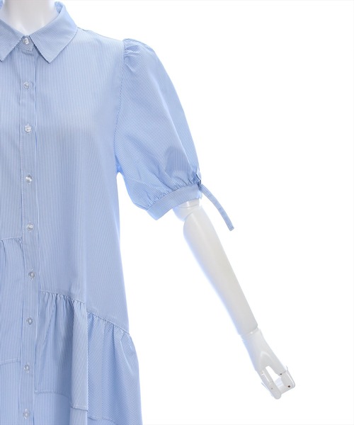 clear（クリア）の「裾アシメフリル袖リボン半袖シャツワンピース[バレエコア ガーリー ミニ丈 ショート丈]≪再入荷≫（ワンピース・レディース・ブルー/ピンク/オフホワイト/ブルー系その他/ブラック・F）」の10枚目の写真