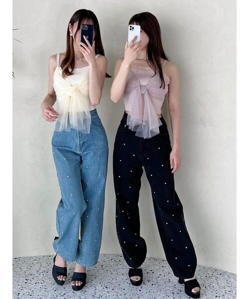 EATME（イートミー）の「ストーン付きデニムパンツ（デニムパンツ・レディース・ライトブルー/ブラック・SMALL/MEDIUM）」の8枚目の写真