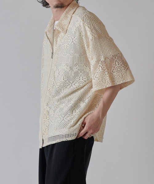 Lui's（ルイス）の「クロシェ編み半袖ZIPシャツブルゾン（シャツ/ブラウス・メンズ・ブラック/キナリ・S/M）」の4枚目の写真