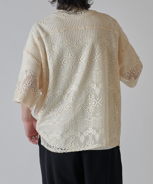 Lui's（ルイス）の「クロシェ編み半袖ZIPシャツブルゾン（シャツ/ブラウス・メンズ・ブラック/キナリ・S/M）」の5枚目の写真