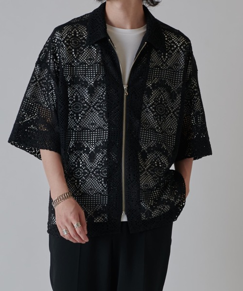 Lui's（ルイス）の「クロシェ編み半袖ZIPシャツブルゾン（シャツ/ブラウス・メンズ・ブラック/キナリ・S/M）」の10枚目の写真