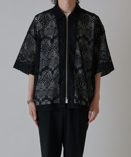 Lui's（ルイス）の「クロシェ編み半袖ZIPシャツブルゾン（シャツ/ブラウス・メンズ・ブラック/キナリ・S/M）」の16枚目の写真