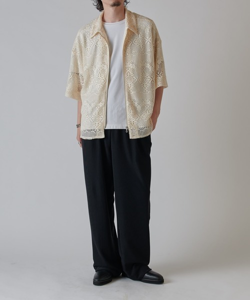 Lui's（ルイス）の「クロシェ編み半袖ZIPシャツブルゾン（シャツ/ブラウス・メンズ・ブラック/キナリ・S/M）」の6枚目の写真