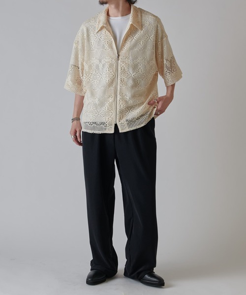 Lui's（ルイス）の「クロシェ編み半袖ZIPシャツブルゾン（シャツ/ブラウス・メンズ・ブラック/キナリ・S/M）」の7枚目の写真