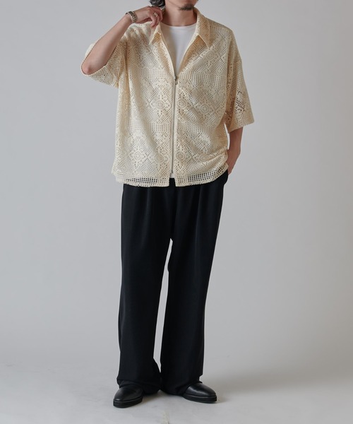 Lui's（ルイス）の「クロシェ編み半袖ZIPシャツブルゾン（シャツ/ブラウス・メンズ・ブラック/キナリ・S/M）」の8枚目の写真