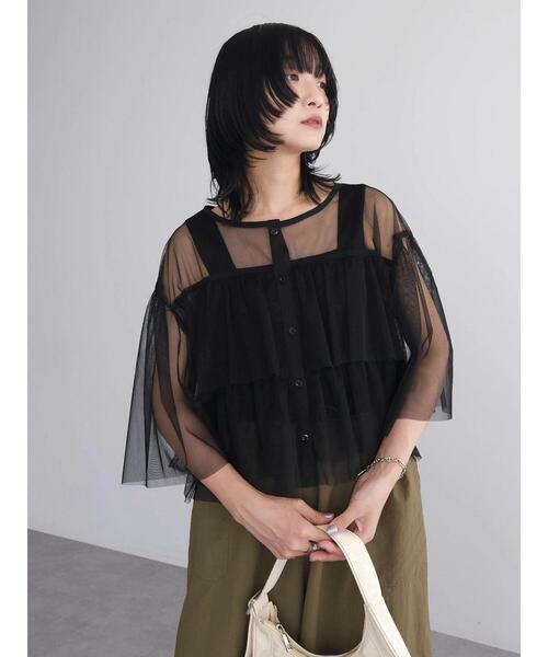 Sugar spoon（シュガースプーン）の「・SUGAR　SPOON　チュールティアードブラウス（シャツ/ブラウス・レディース・オフホワイト/グリーン系その他2/ブラック/チャコールグレー・FREE）」の14枚目の写真