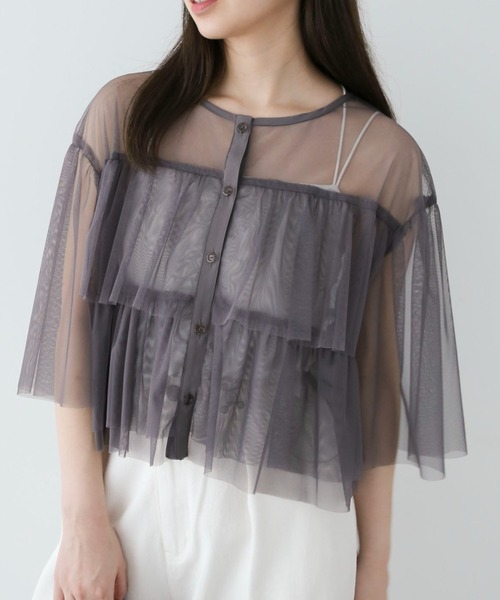 Sugar spoon（シュガースプーン）の「・SUGAR　SPOON　チュールティアードブラウス（シャツ/ブラウス・レディース・オフホワイト/グリーン系その他2/ブラック/チャコールグレー・FREE）」の3枚目の写真