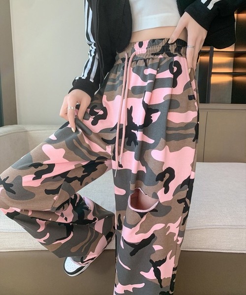 CANVAS+(キャンバスプラス)の「【CANVAS+】迷彩柄ミニ裏毛リラックスパンツ(その他パンツ・レディース・ピンク/カーキ・M)」の8枚目の写真